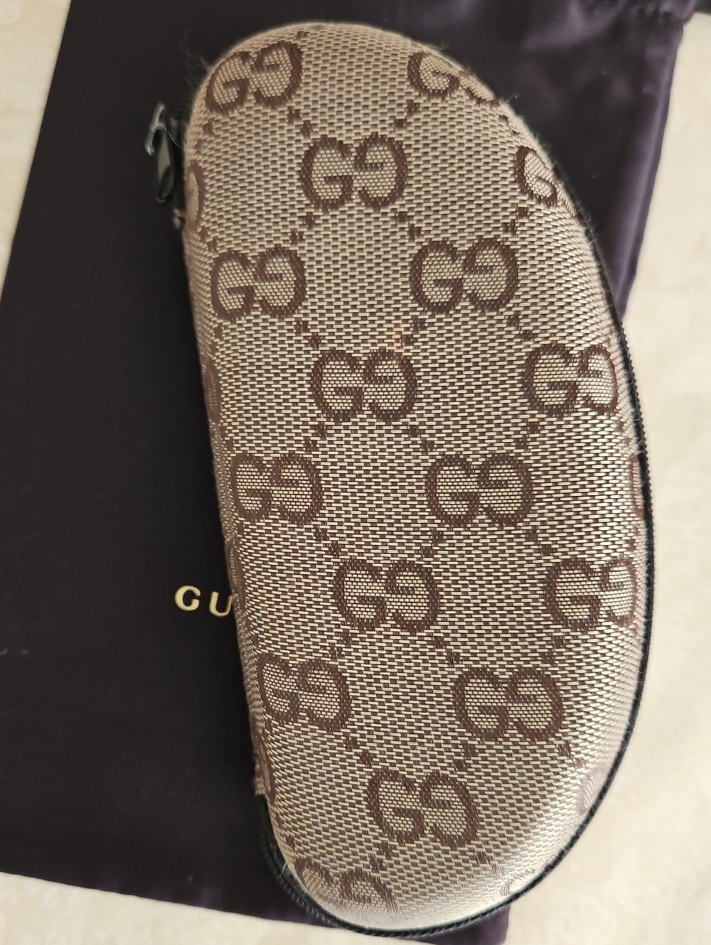 Gucci GG Monogram Zippered Sunglasses Hard Case & Dust Bag.